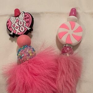 Pink Fluffy Pen with Heart and Candy Design